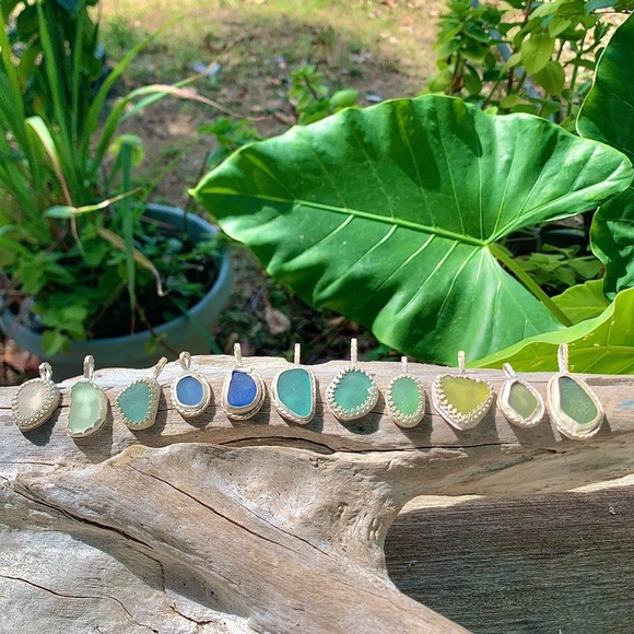 Blue Wave Sea glass Handmade 995 925 silver soldered necklace beach bohemian - Picture 3 of 7